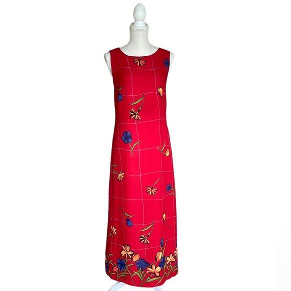Vintage 90s Red Bold Floral Sleeveless Maxi Dress Medium INVR49